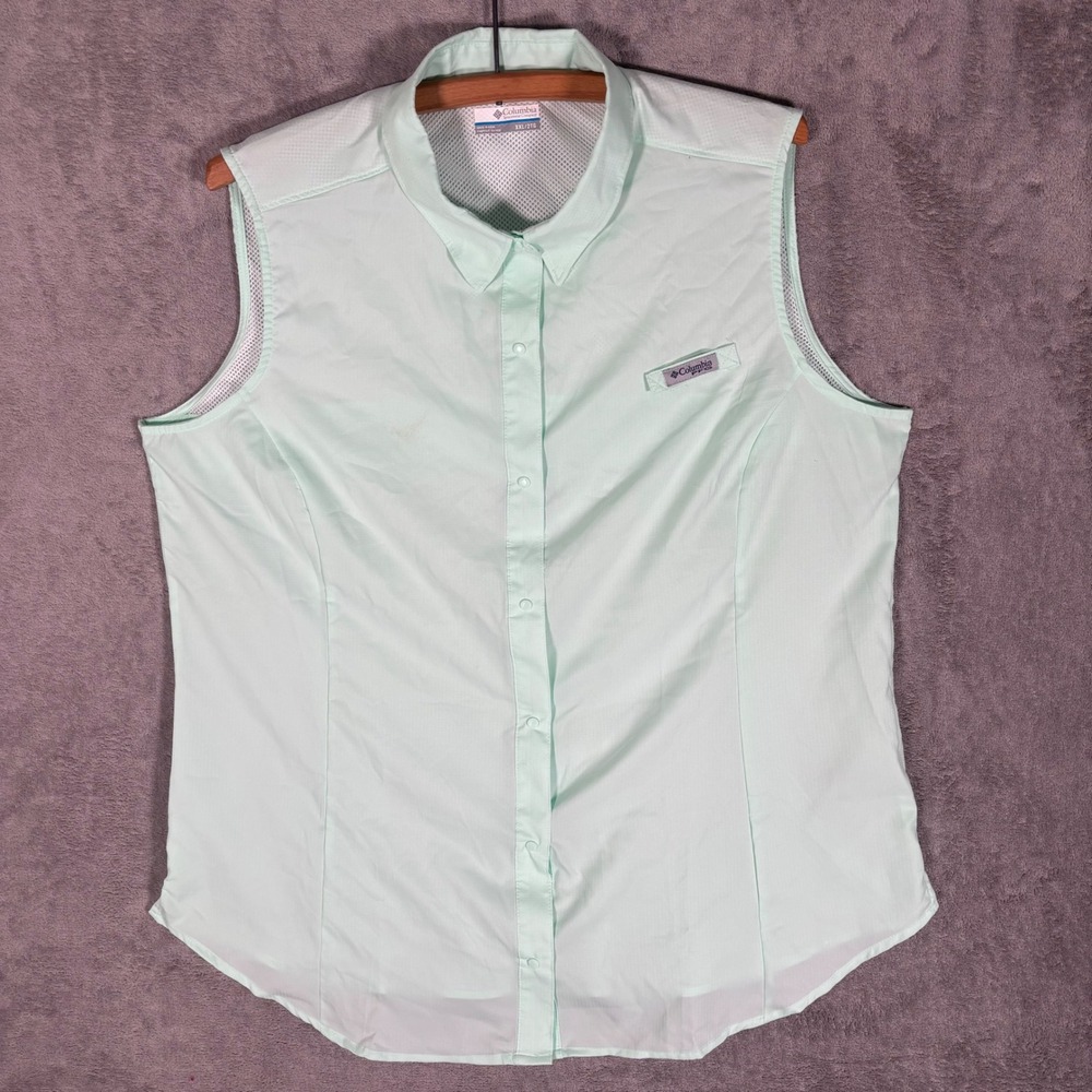 Columbia PFG Tamiami Sleeveless Fishing Shirt Women XXL Mint Green Vented FL7157